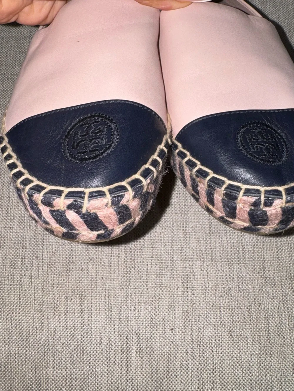 Tory Burch Blush Pink and Black Leather Espadrille Flats